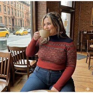 Vintage Pullover Long Sleeve Mock Neck Rib Knit Sweater M Y2K Retro Academia